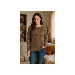 GeeGee Vintage Marled Knit Sweater Brown Black Cream Medium